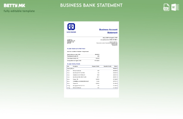модерен стил на компанијата UCO Bank за проверка на извод од сметката Шаблон за 